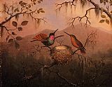 Martin Johnson Heade Canvas Paintings - Two Hummingbirds at a Nest